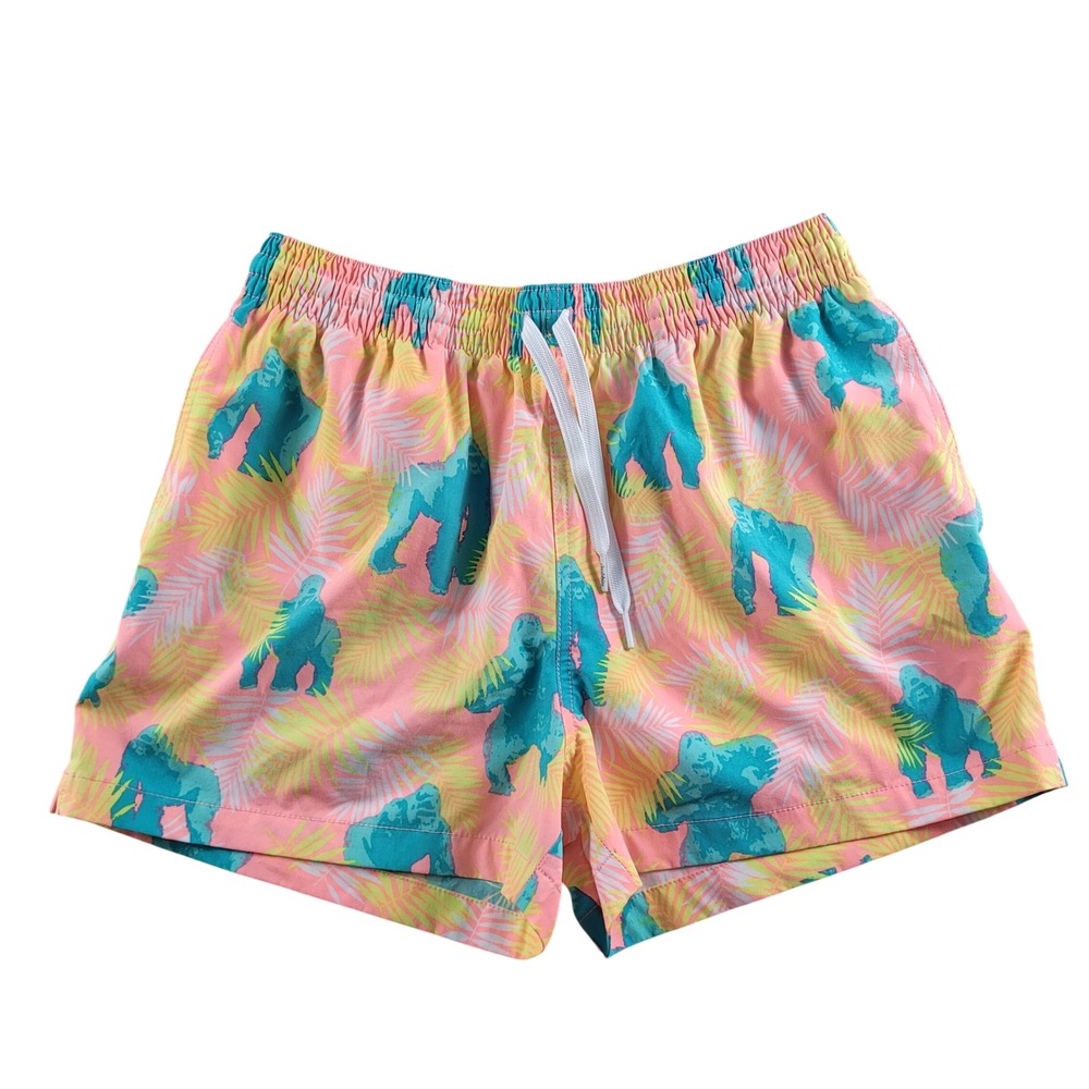 Chubbies Swim Trunks Mens Medium Pink Gorilla Tropical Print Shorts Excellent